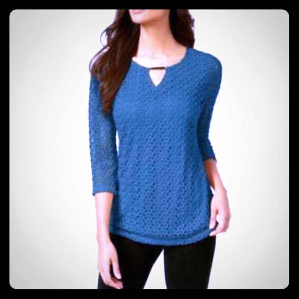 NAVY BLUE crochet top with gold embellishment